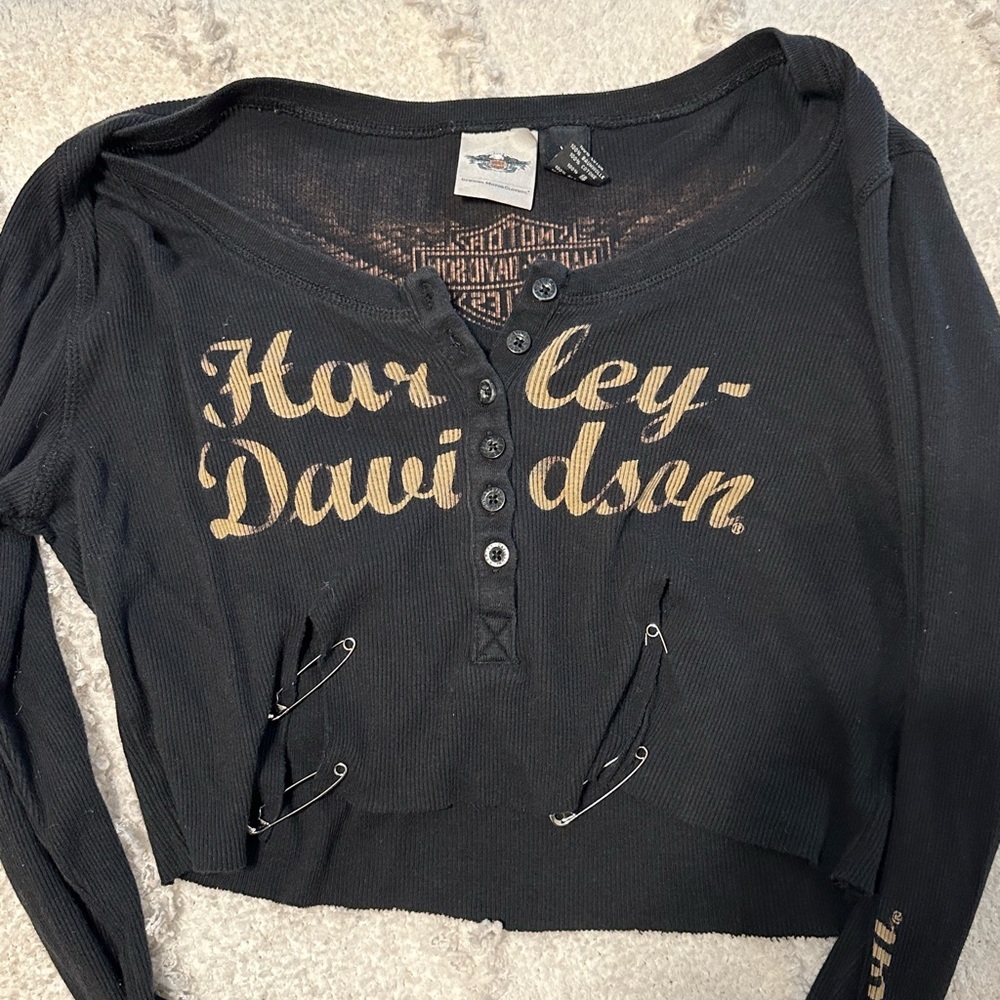 Harley Davidson Long Sleeve Cropped Shirt